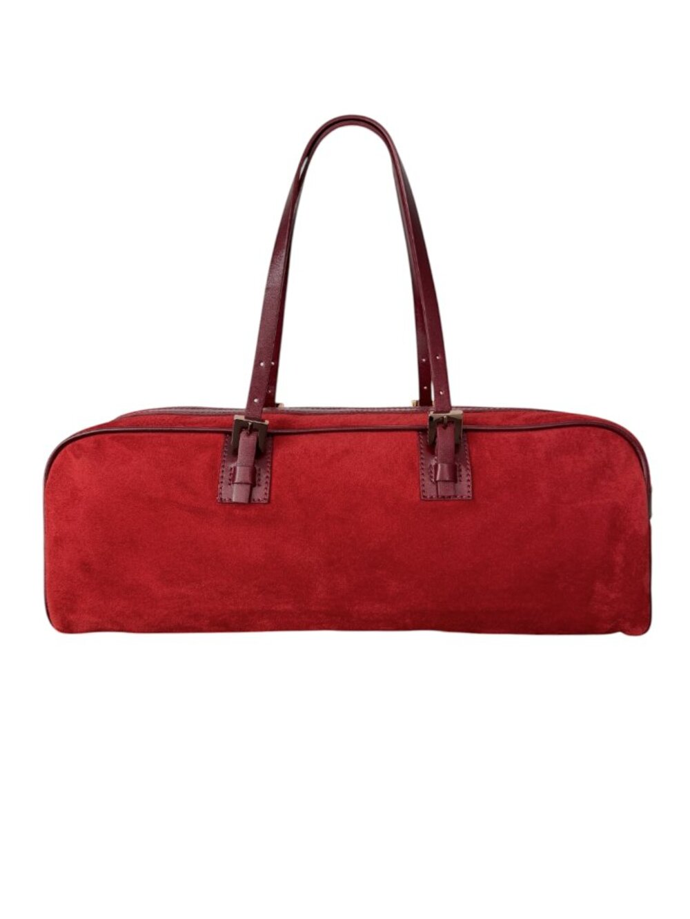 Authentic FENDI Dark Red Suede East West Barrel Bag